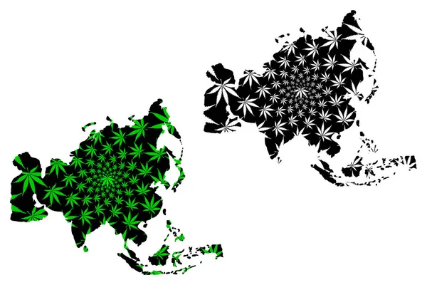 Asia continent - map is designed cannabis leaf — Stock Vector