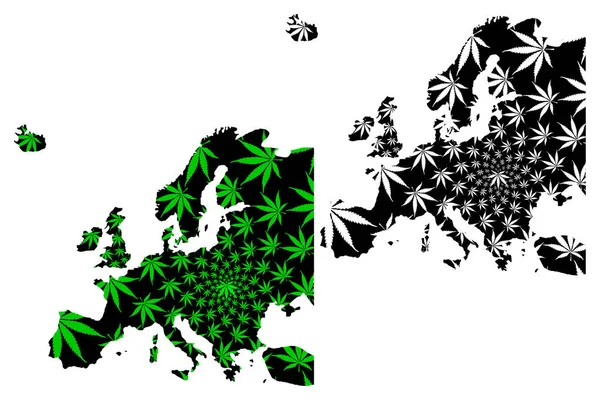 Europa Continente - mapa é projetado folha de cannabis — Vetor de Stock