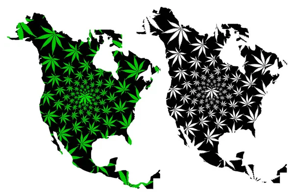 América del Norte continente - mapa está diseñado hoja de cannabis — Vector de stock