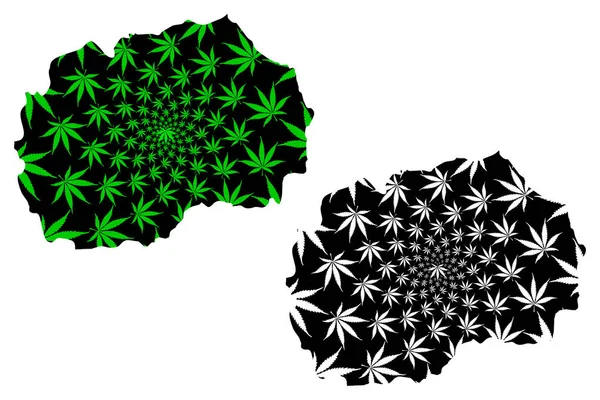 Macedónia do Norte mapa é projetado folha de cannabis — Vetor de Stock