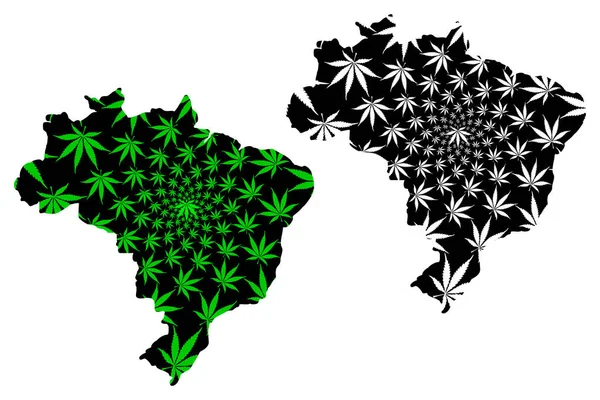 Brasil - peta didesain dari daun ganja - Stok Vektor