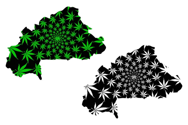 Burkina Faso - mapa é projetado folha de cannabis — Vetor de Stock