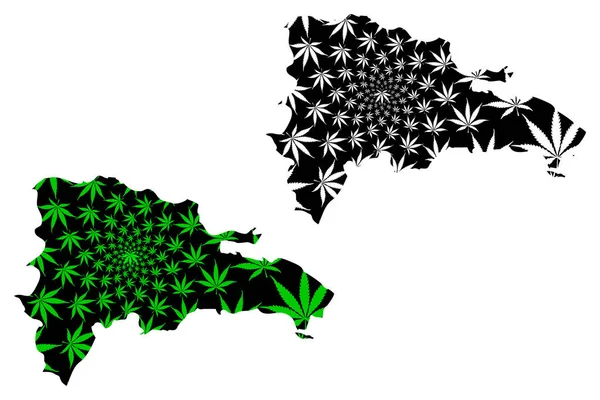 República Dominicana mapa é projetado folha de cannabis — Vetor de Stock