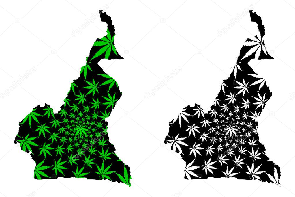 Cameroon - map is designed cannabis leaf