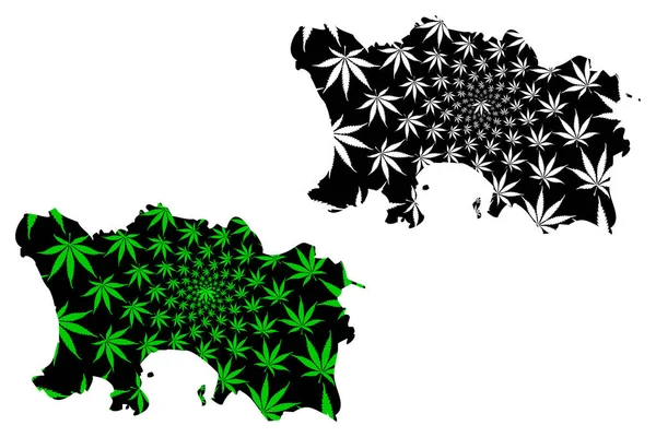 Jersey - mapa é projetado folha de cannabis — Vetor de Stock