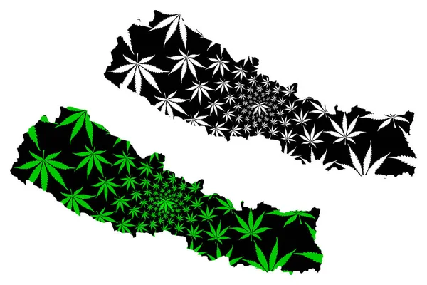 Nepal - mapa é projetado folha de cannabis — Vetor de Stock