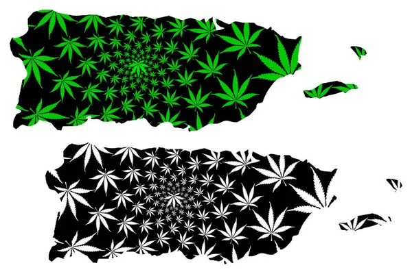 Puerto Rico - mapa está diseñado hoja de cannabis — Vector de stock