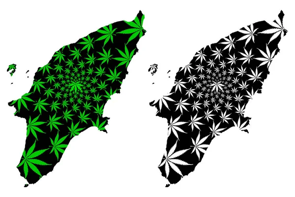 Rhodes - mapa está diseñado hoja de cannabis — Vector de stock