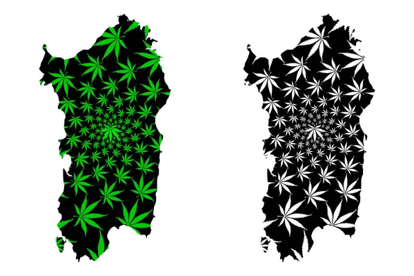 Cerdeña - mapa está diseñado hoja de cannabis — Vector de stock