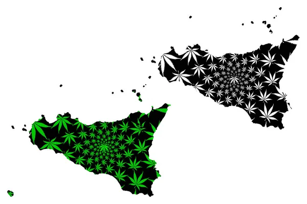 Σικελία-ο Χάρτης είναι σχεδιασμένο φύλλο κάνναβης — Διανυσματικό Αρχείο