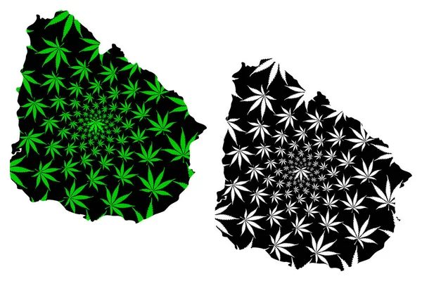 Uruguay - mapa está diseñado hoja de cannabis — Vector de stock