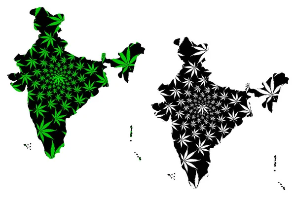 Índia - mapa é projetado folha de cannabis — Vetor de Stock