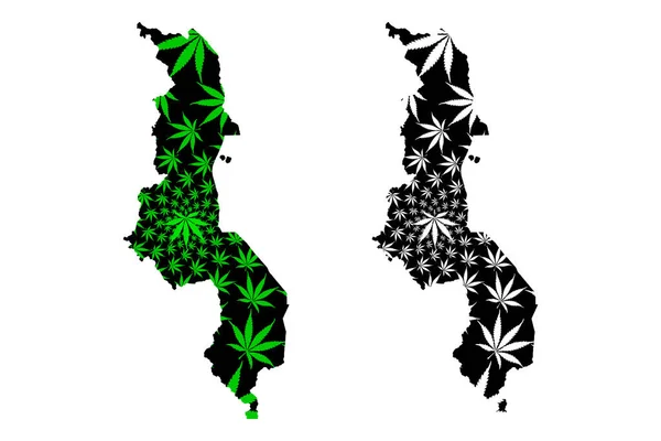 Malawi-karta är utformad cannabis Leaf — Stock vektor