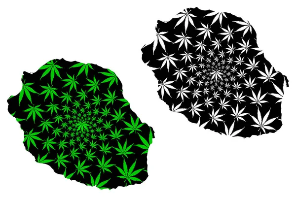 Réunion - Landkarte ist konzipiert Cannabis Blatt — Stockvektor