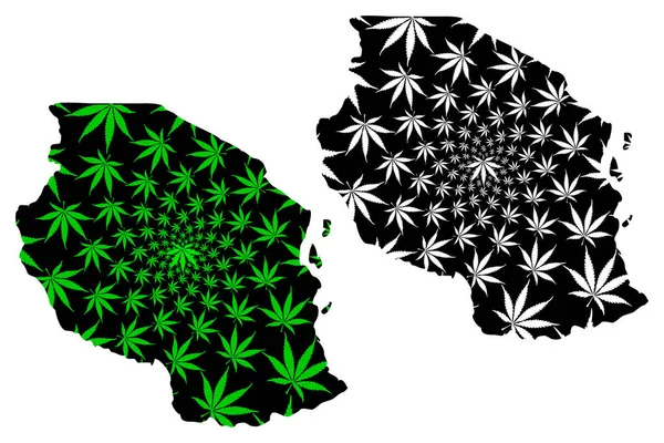 Tanzânia - mapa é projetado folha de cannabis — Vetor de Stock