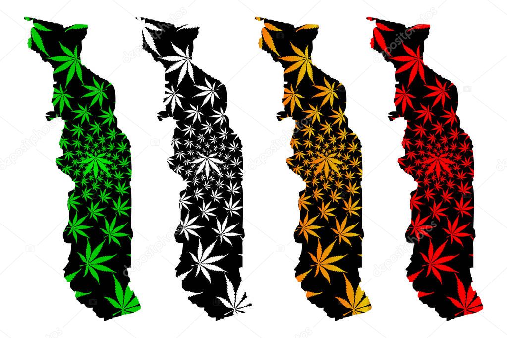 Togo - map is designed cannabis leaf