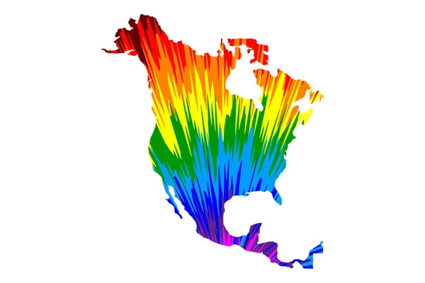 Nordamerika kontinenten-karta är utformad Rainbow abstrakt färgglada mönster — Stock vektor