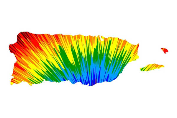 Puerto Rico - mapa está diseñado arco iris patrón colorido abstracto — Archivo Imágenes Vectoriales