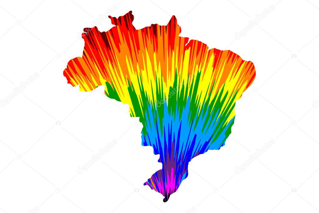 Brazil - map is designed rainbow abstract colorful pattern