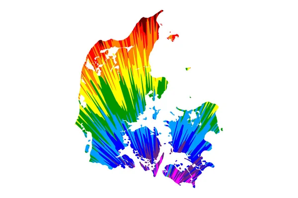 Danmark-karta är utformad Rainbow abstrakt färgglada mönster — Stock vektor