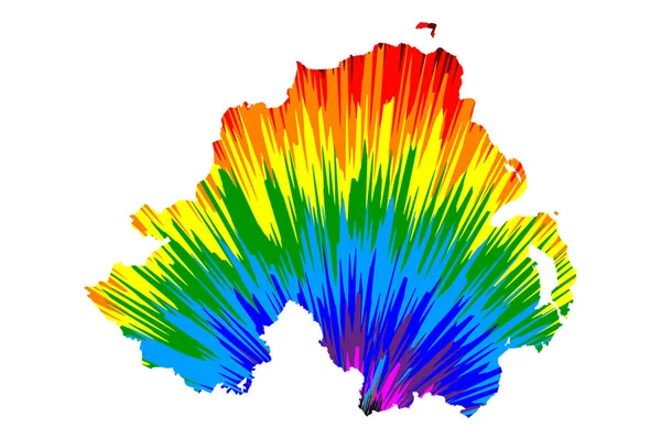 Irlanda del Norte - mapa está diseñado arco iris patrón colorido abstracto — Archivo Imágenes Vectoriales