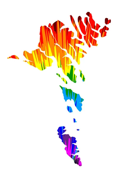 Faerské ostrovy-mapa je navržena duhový abstraktní barevný vzor, mapa Faerských ostrovů z barevného výbuchu, — Stockový vektor