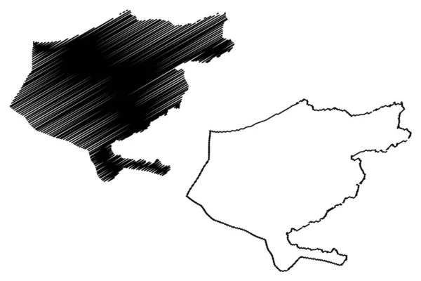 埃尔塔雷夫省（阿尔及利亚省，阿尔及利亚人民民主共和国）地图矢量插图，涂鸦素描El Taref ma — 图库矢量图片