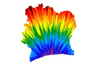 Ivory Coast - map is designed rainbow abstract colorful pattern, Republic of Cote d'Ivoire map made of color explosion, clipart