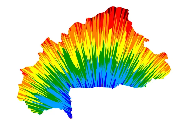 Burkina Faso - mapa está diseñado arco iris patrón colorido abstracto, Burkina Faso mapa hecho de explosión de color , — Archivo Imágenes Vectoriales