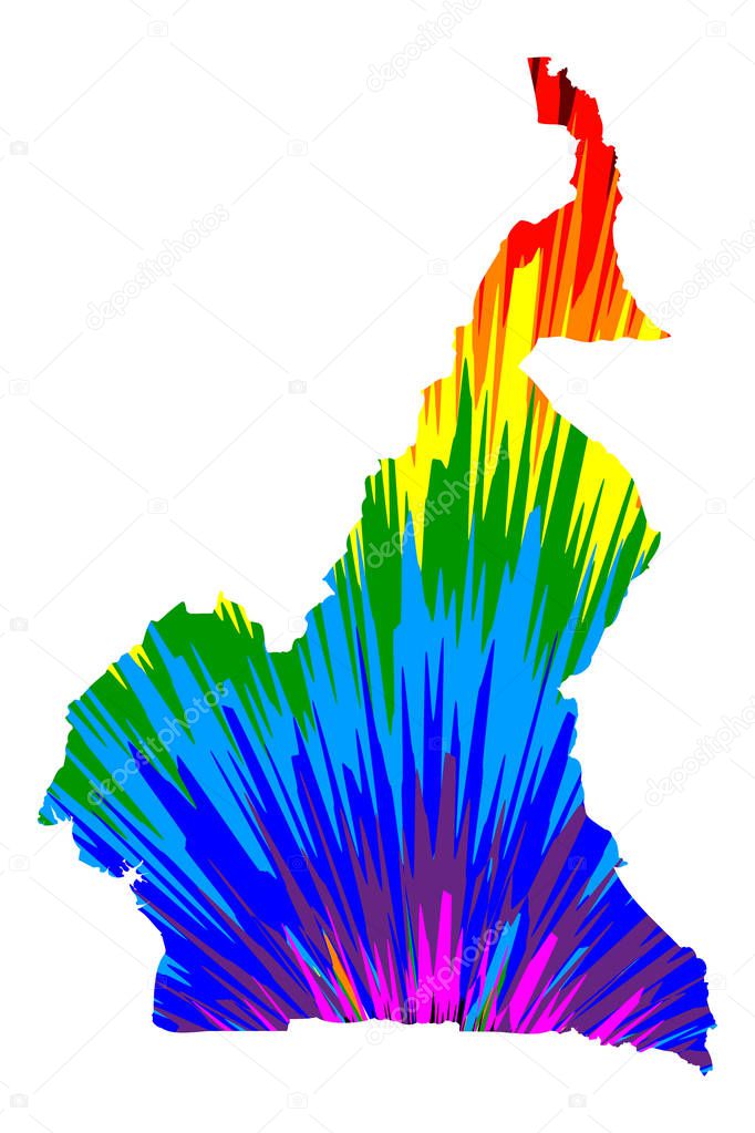Cameroon - map is designed rainbow abstract colorful pattern, Republic of Cameroon map made of color explosion,