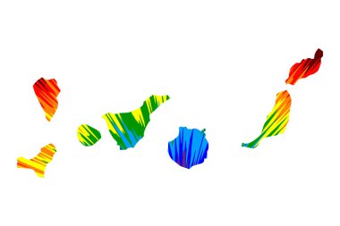 Kanarya Adaları - harita gökkuşağı soyut renkli desen, Islas Canarias harita renk patlama yapılmış tasarlanmıştır,