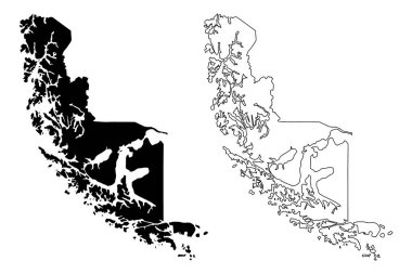 Magallanes Bölgesi (Şili Cumhuriyeti, Şili İdari bölümleri) harita vektör illüstrasyon, karalama kroki Magallanes ve Şili Antarktika ma