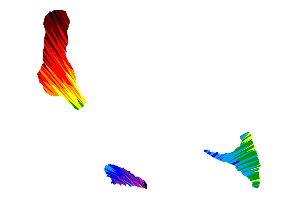 Comoras - mapa está diseñado arco iris patrón colorido abstracto, Unión de las Comoras (Grande Comore, Moheli, Anjouan) mapa hecho de explosión de color , — Vector de stock