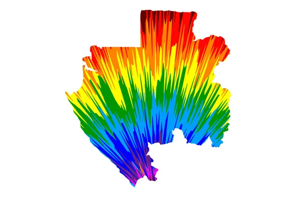 Gabón - mapa está diseñado arco iris patrón colorido abstracto, Gabón mapa de la República hecha de explosión de color , — Archivo Imágenes Vectoriales