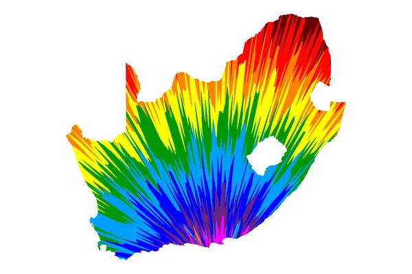 Sudáfrica mapa está diseñado arco iris patrón colorido abstracto, República de Sudáfrica (RSA) mapa hecho de explosión de color , — Archivo Imágenes Vectoriales