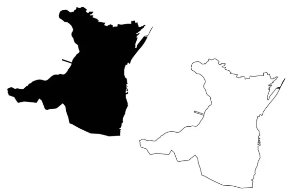 Constanta County (közigazgatási megosztottság Románia, Sud-Est fejlesztési régió) Térkép vektor illusztráció, irkál vázlatos Konstanca ma — Stock Vector