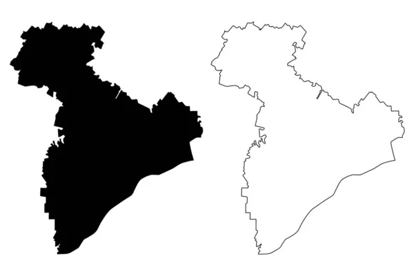 Provincia de Giurgiu (divisiones administrativas de Rumania, Sud - Región de desarrollo de Muntenia) mapa vector ilustración, boceto garabato Giurgiu ma — Archivo Imágenes Vectoriales
