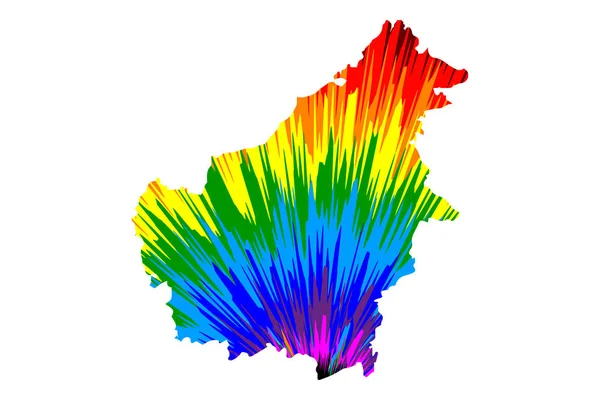 Borneo - mapa está diseñado arco iris patrón colorido abstracto, Pulau Borneo (Kalimantan) mapa hecho de explosión de color , — Archivo Imágenes Vectoriales