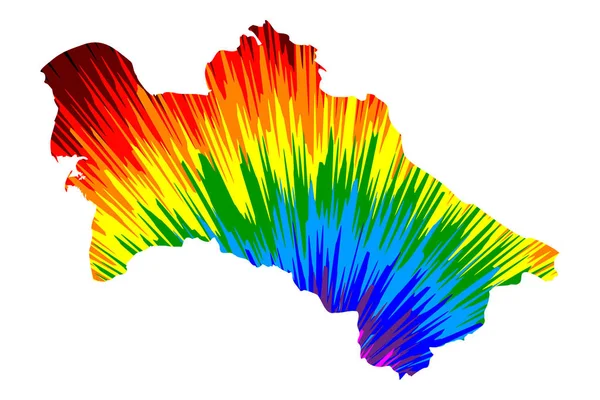 Turkmenistan-karta är utformad Rainbow abstrakt färgglada mönster, Republiken Turkmenistan (Turkmenia) karta gjord av färgexplosion, — Stock vektor