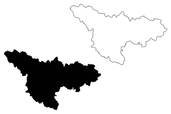 Condado de Timis (divisiones administrativas de Rumania, región de desarrollo de chalecos) mapa vector ilustración, boceto garabato Timis ma — Vector de stock
