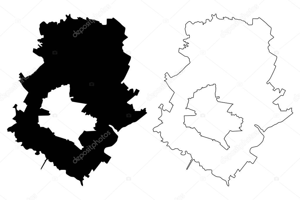 Ilfov County (Administrative divisions of Romania, Bucuresti - Ilfov development region) map vector illustration, scribble sketch Ilfov ma