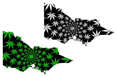Victoria (Avustralya eyaletleri ve bölgeleri, Vic) haritası esrar yaprağı yeşil ve siyah, Victoria (Avustralya) haritası esrar (marihuana, Thc) yeşillik yapılmış tasarlanmıştır,
