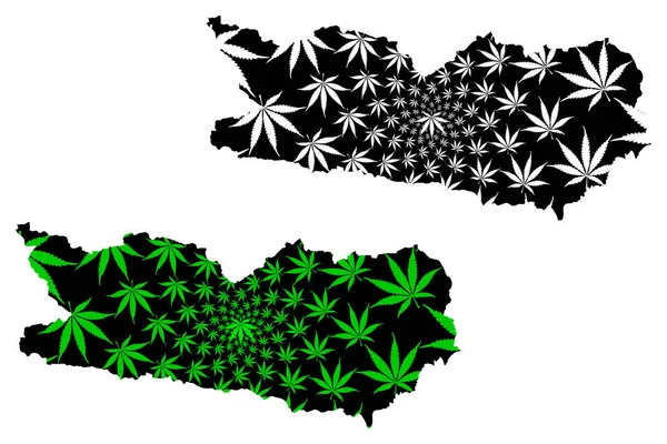 Korutany (Rakouská republika, rakouské státy) mapka je navržena s konopím zeleným a černým listem, mapa Korutthia je vyrobena ze zeleně (marihuany, THC), — Stockový vektor