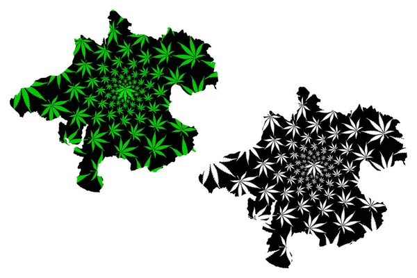 Upper Austria (Republic of Austria, Austro-Bavarian, States of Austria) map is designed cannabis leaf green and black, Upper Austria map made of marijuana (marihuana, THC) foliage , — Archivo Imágenes Vectoriales