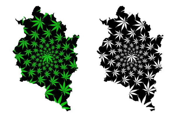 Vorarlberg (República da Áustria, Estados da Áustria) mapa é projetado folha de cannabis verde e preto, Vorarlberg mapa feito de maconha (maconha, THC) folhagem , — Vetor de Stock