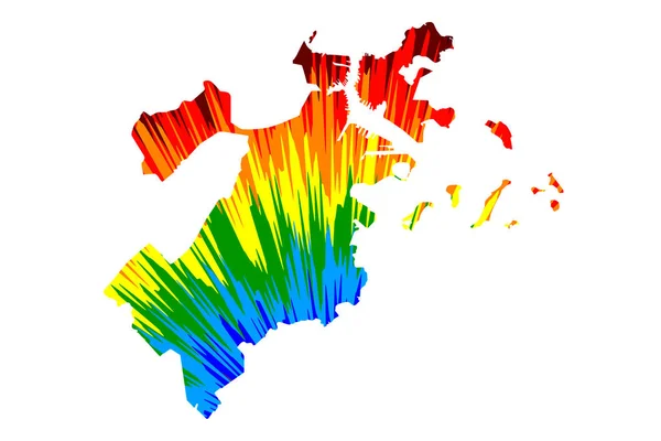 Boston City (vereinigte staaten von amerika, usa, usa, us, vereinigte staaten städte, usa city) - die karte ist entworfen regenbogen abstrakte bunte muster, stadt von Boston map aus farbexplosion, — Stockvektor