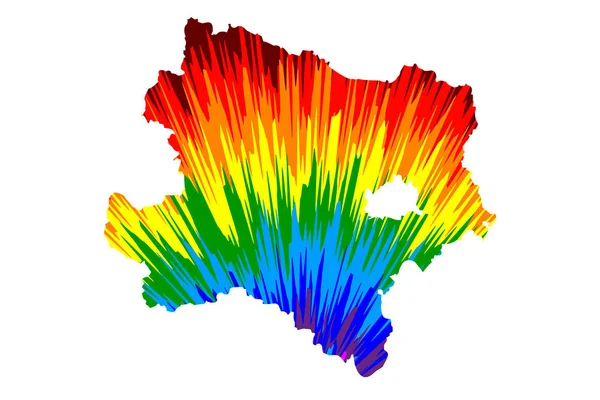 Baja Austria (República de Austria, Estados de Austria) mapa está diseñado arco iris patrón colorido abstracto, Baja Austriamap hecho de explosión de color , — Archivo Imágenes Vectoriales