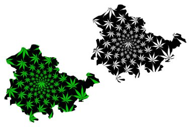 Thüringen (Federal Almanya Cumhuriyeti, Almanya Eyaleti) haritası esrar yaprağı yeşil ve siyah, Thüringen haritası esrar (marihuana, Thc) yapraklarından yapılmış tasarlanmıştır,