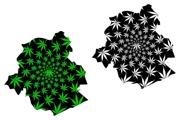 Brussels (Community and region of Belgium, Kingdom of Belgium) map is designed cannabis leaf green and black, Brussels-Capital Region map made of marijuana (marihuana, THC) foliage , — Vector de stock