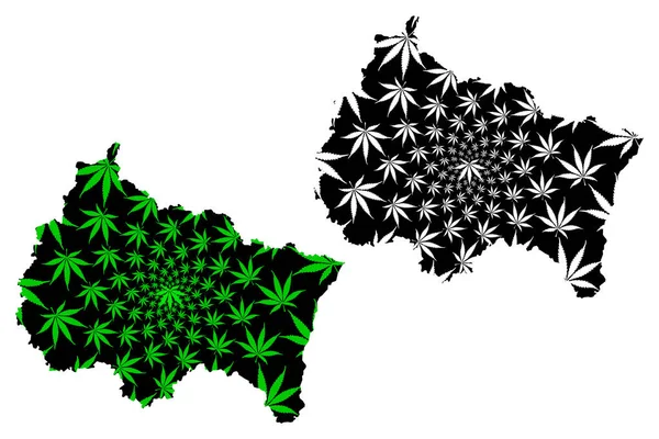 Grand Est (França, região administrativa) mapa é projetado folha de cannabis verde e preto, Alsácia-Champagne-Ardenne-Lorraine (ACAL ou ALCA) mapa feito de maconha (maconha, THC) folhagem — Vetor de Stock